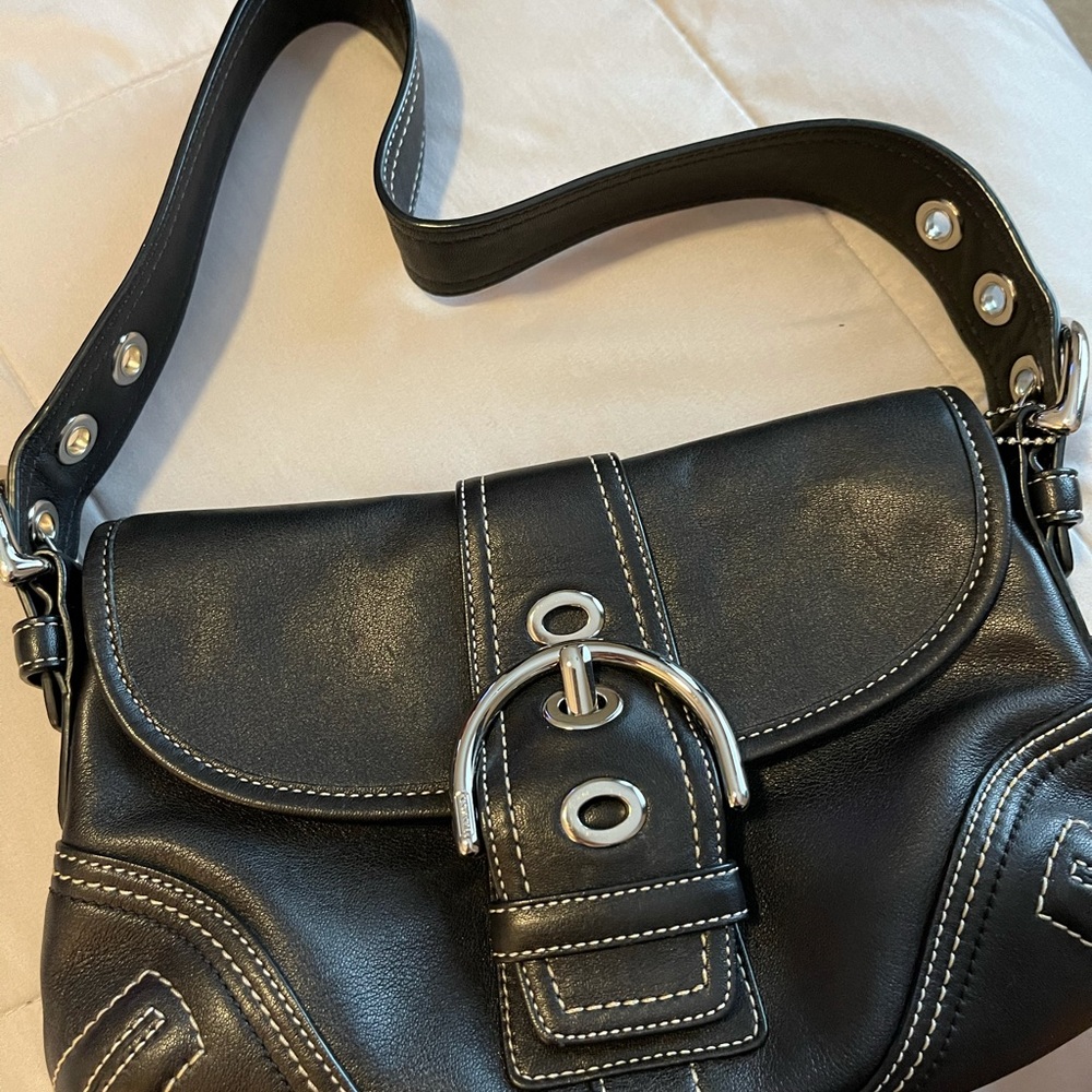 Black Leather Real Coach Shoulder Bag